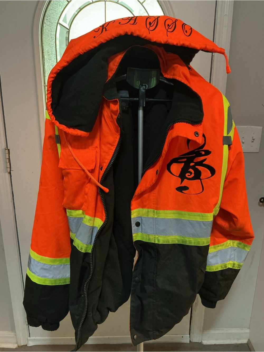 High-Visibility Orange & Black Safety Field Jacket with Reflective Striping
